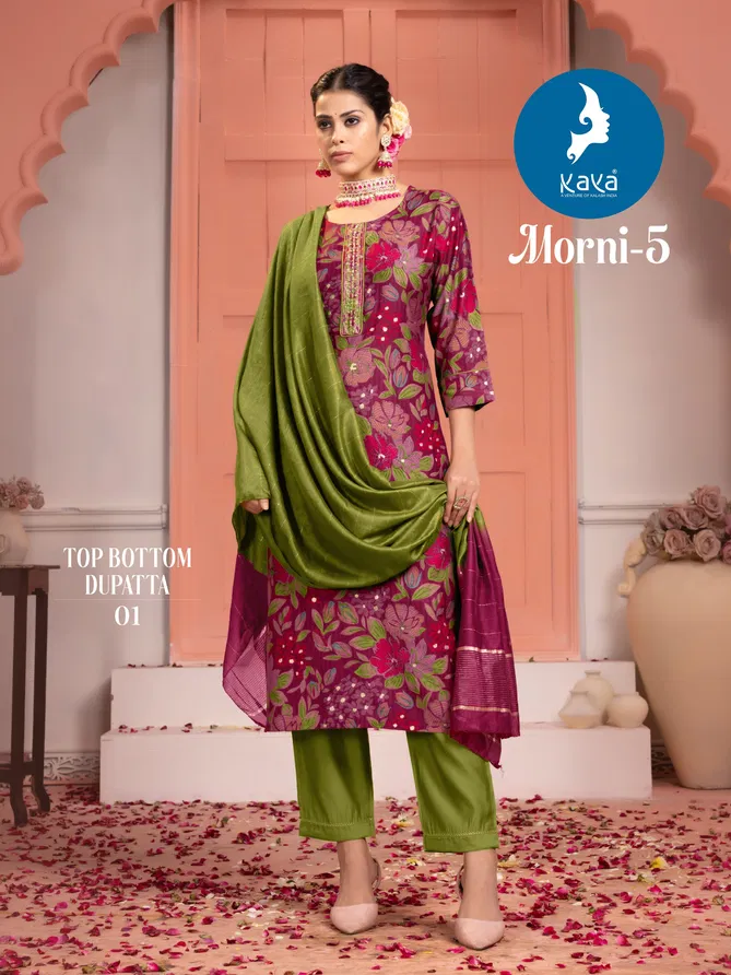 Morni 5 By Kaya Chanderi Foil Printed Kurti With Bottom Dupatta Wholesale Online
